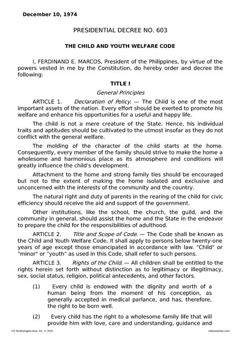 commencement of civil personality|PD 603: Child and Youth Welfare Code .
